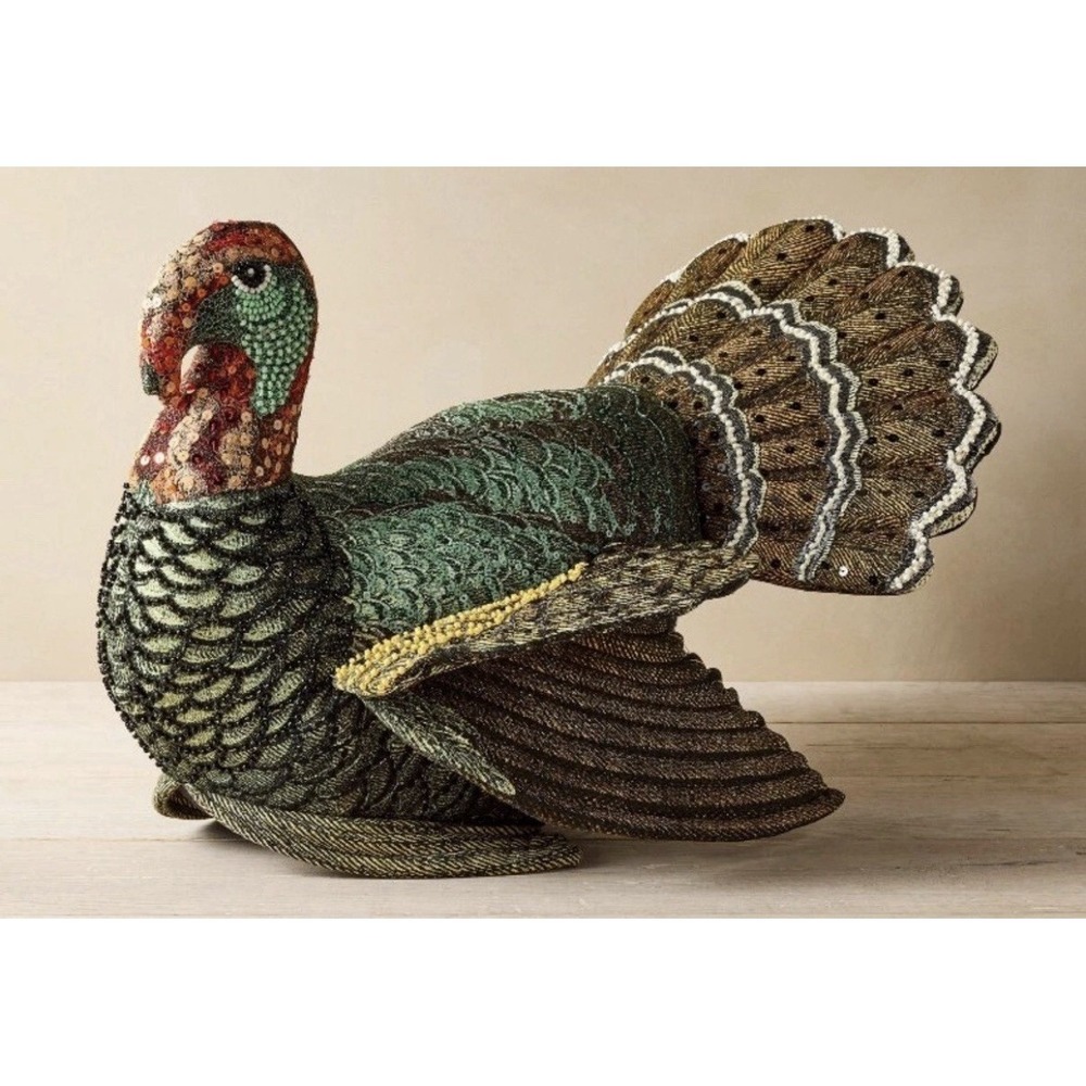 John Derian x Target Beaded Fall Turkey Pillow Thanksgiving Decor NWT NEW 16x15"